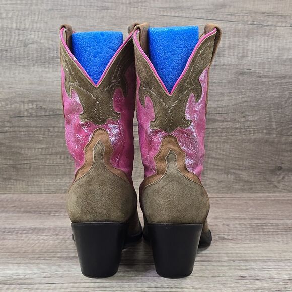 Sterling River Women's Size 9 B Brown Suede Shimmer Pink Western Cowgirl Boots - Picture 5 of 11